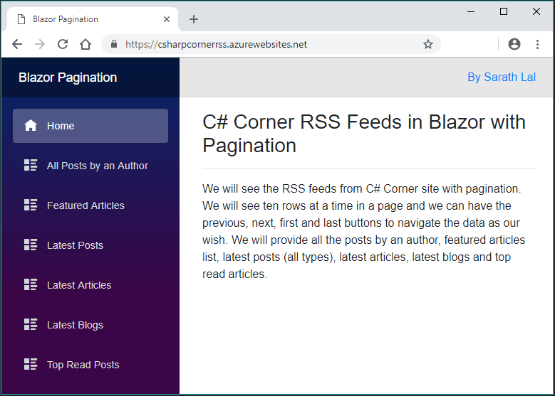 C# Corner RSS Feeds in Blazor with Pagination